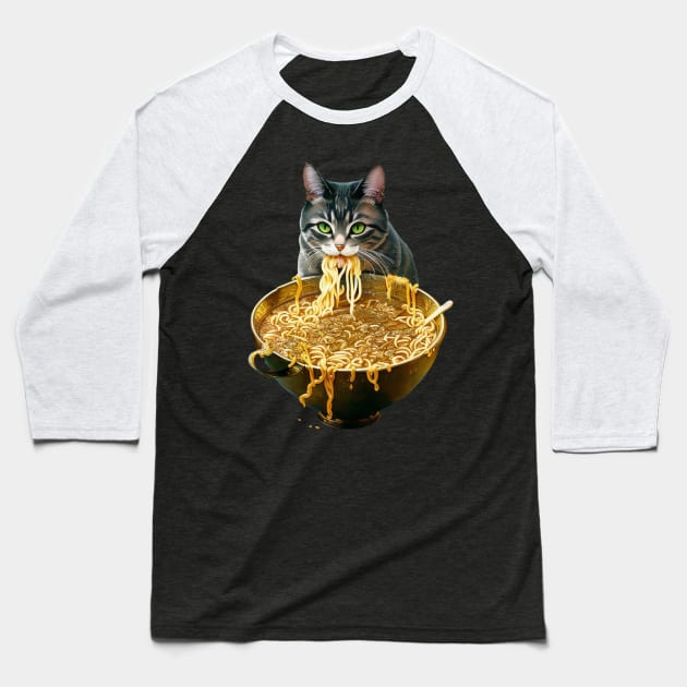 Yummy Ramen Cat - Pet Noodles Baseball T-Shirt by HideTheInsanity